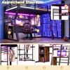Loft Bed, 140 x 200 cm, Iron Frame, with Light Strip, Power Outlet, Clothes Hanging, Desk, Storage, Open Space Under Bed, without Mattress, Black