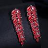 WWJ High Quality Cubic Zirconia Party Jewelry Long Dark Red Dangling Earrings