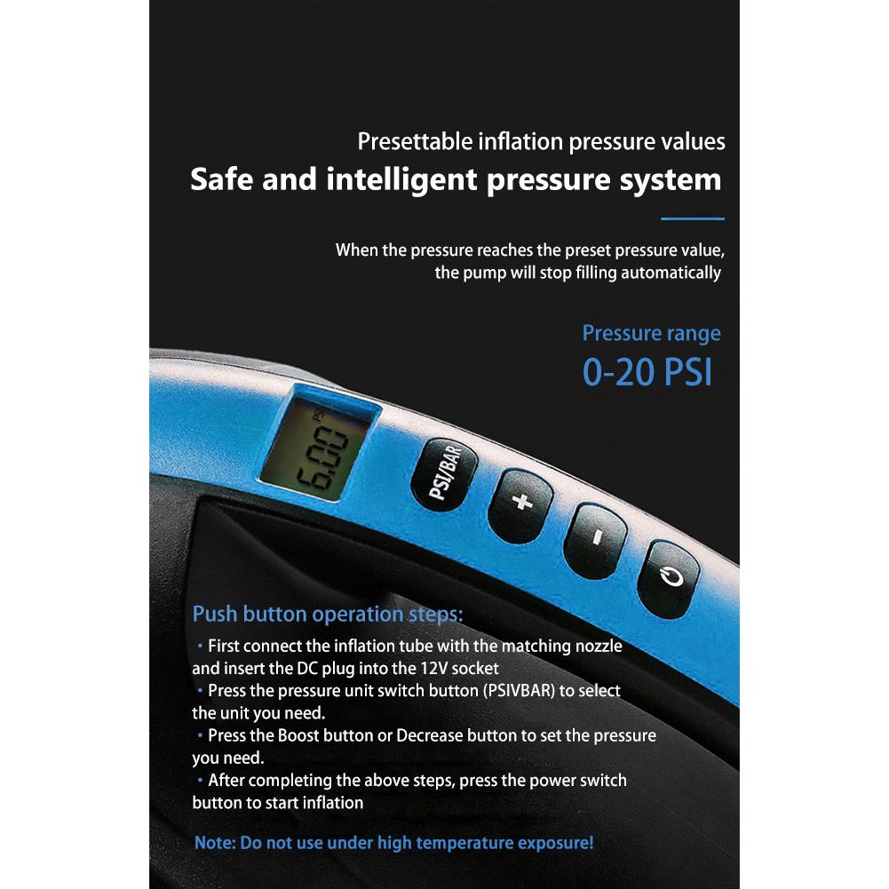 12v 20psi Electric Air Pump High-voltage Lcd Display Air Compressor For Kayak Boat Swimming Pool Air Cushions Ht782