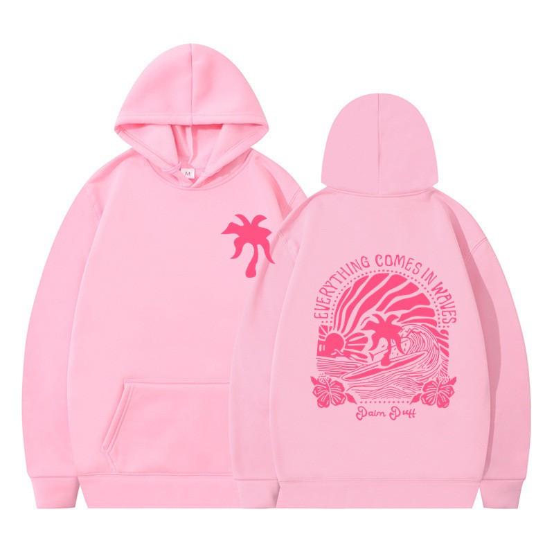 Mens Oversized Hooded Sweatshirt With Palm Print Pocket Drawstring Warm Fleece Lined Winter Casual Streetwear