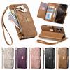 Phone Wallet Case with 6 Card Slots, Zip Coin Pocket, Stand for Hands-Free Viewing & Wrist Strap, Floral Design for OPPO VIVO Xiaomi Redmi Google