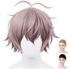 Парик для косплея CaseEden, Короткий, 30 см, Термостойкий, Светло-коричневый с розовым, В комплекте 2 сетки для парика