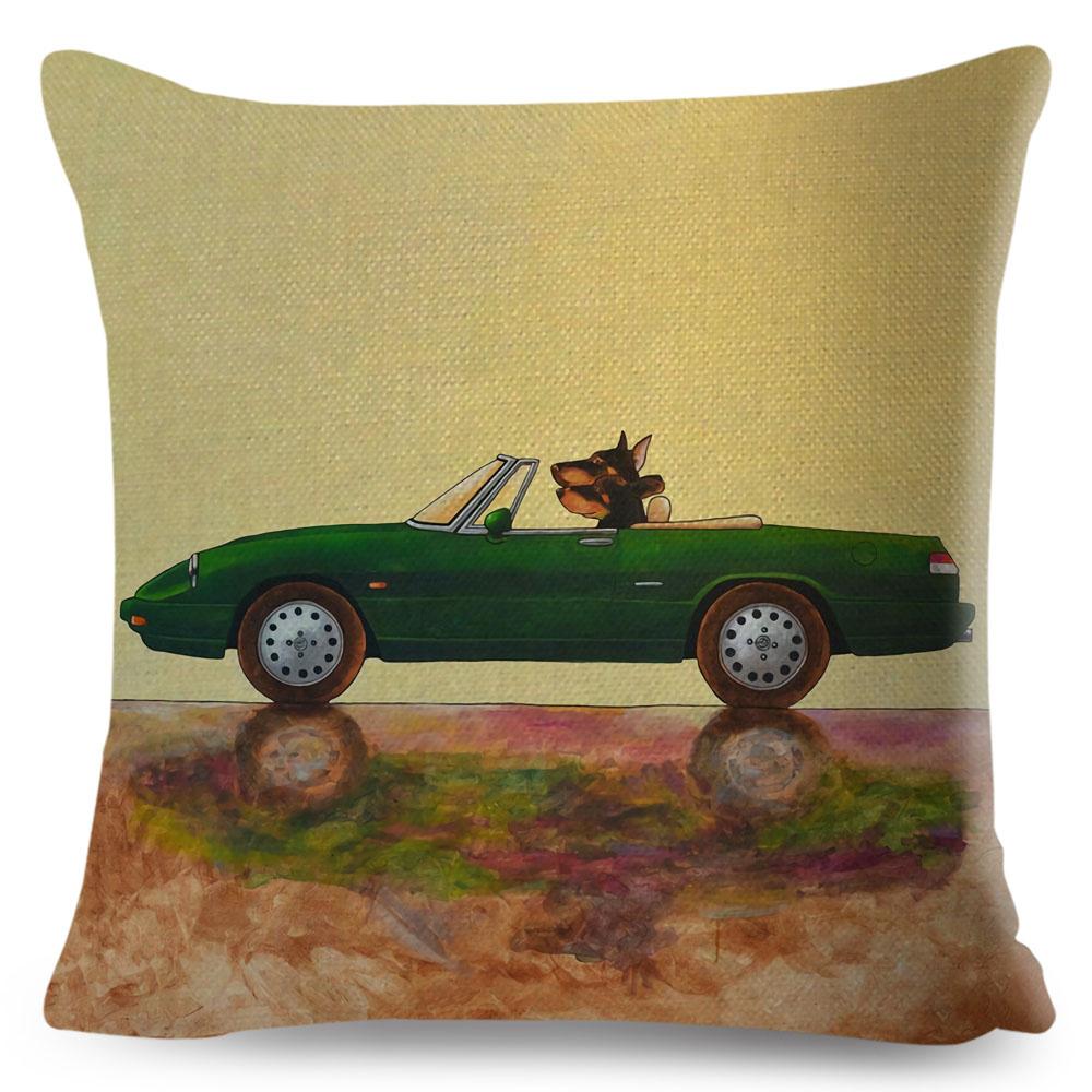 Colorful Cartoon Driving Dog Cushion Cover Decor Lovely Pet Animal Pillowcase Polyester Pillow Case for Sofa Home Car xcm