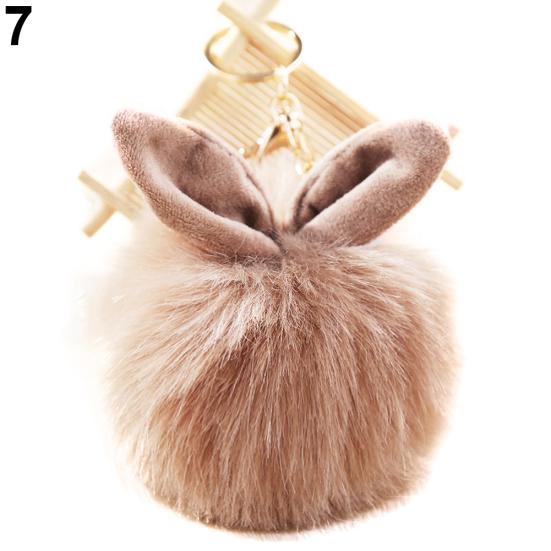 Cute Faux Fur Rabbit Ear Soft Pom Pom Ball Key Ring Chain Keychain Bag Decor
