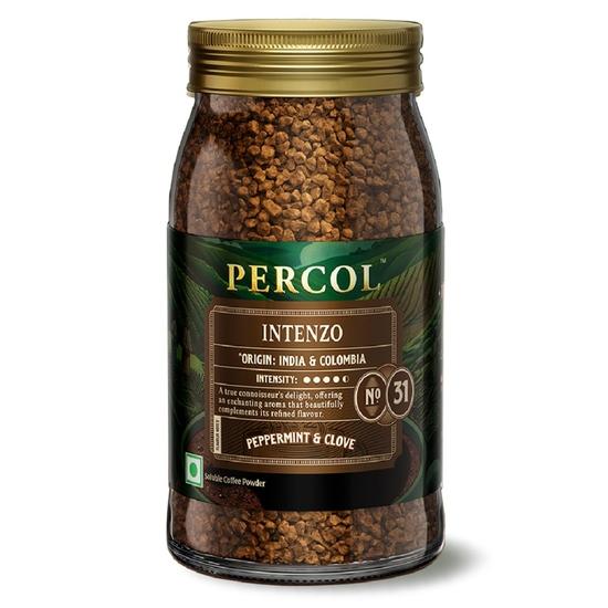 PERCOL Премиальный растворимый кофе | Смесь Intenzo 31 | Изготовлен из премиальных импортных зерен | Сублимированный 100 г банка | 100% чистый кофе