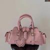 Vintage Luxury Designer Women's Shoulder Bag Hot Pink Studded Girls Leather Underarm Bag