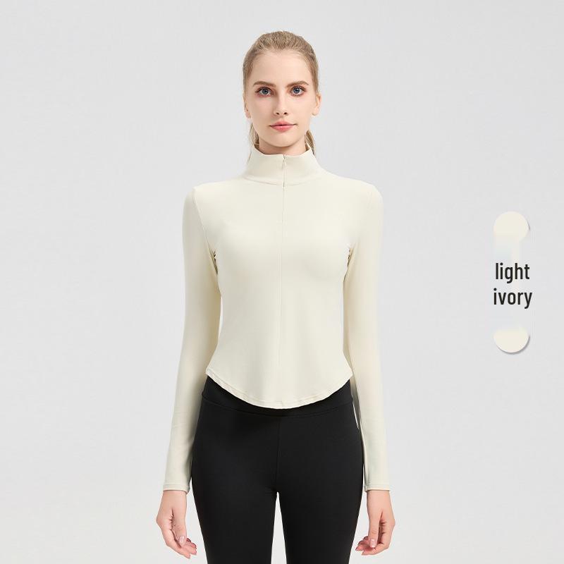NUF Women's Autumn/Winter Nude-Feel Stand-Collar Half-Zip Yoga T-Shirt - Waist-Slimming Long-Sleeve Fitness Top