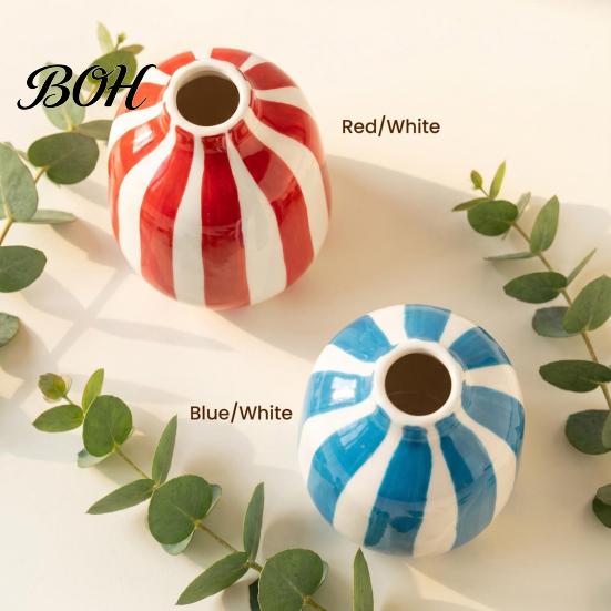 Decorative Flower Holder for Modern Interior Striped Ceramic Vase, Minimalist Versatile Vase Courtyard And Balcony Living Room Office Table