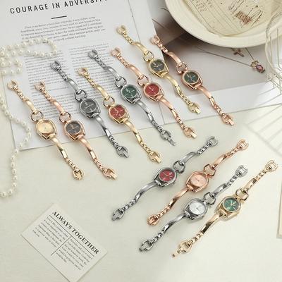 New Round Bracelet Watch Button Design Luxury Quartz Watch Gift Metal Wristwatch Women