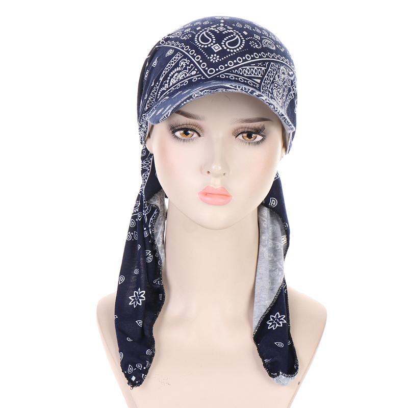 Muslim Women Printed Pre-tied Headscarf Elastic Female Turban Cancer Chemo Hat Hair Loss Cover Head Wrap Headwear Stretch Bandan