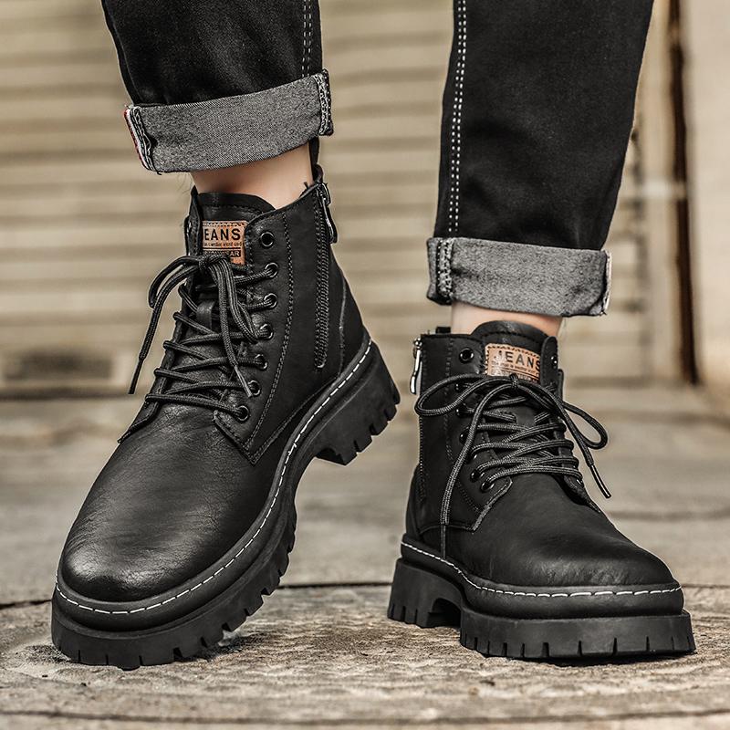 Высококачественные зимние повседневные кожаные ботинки на платформе для мужчин, дизайнерская повседневная рабочая обувь, высокие ботильоны в британском стиле