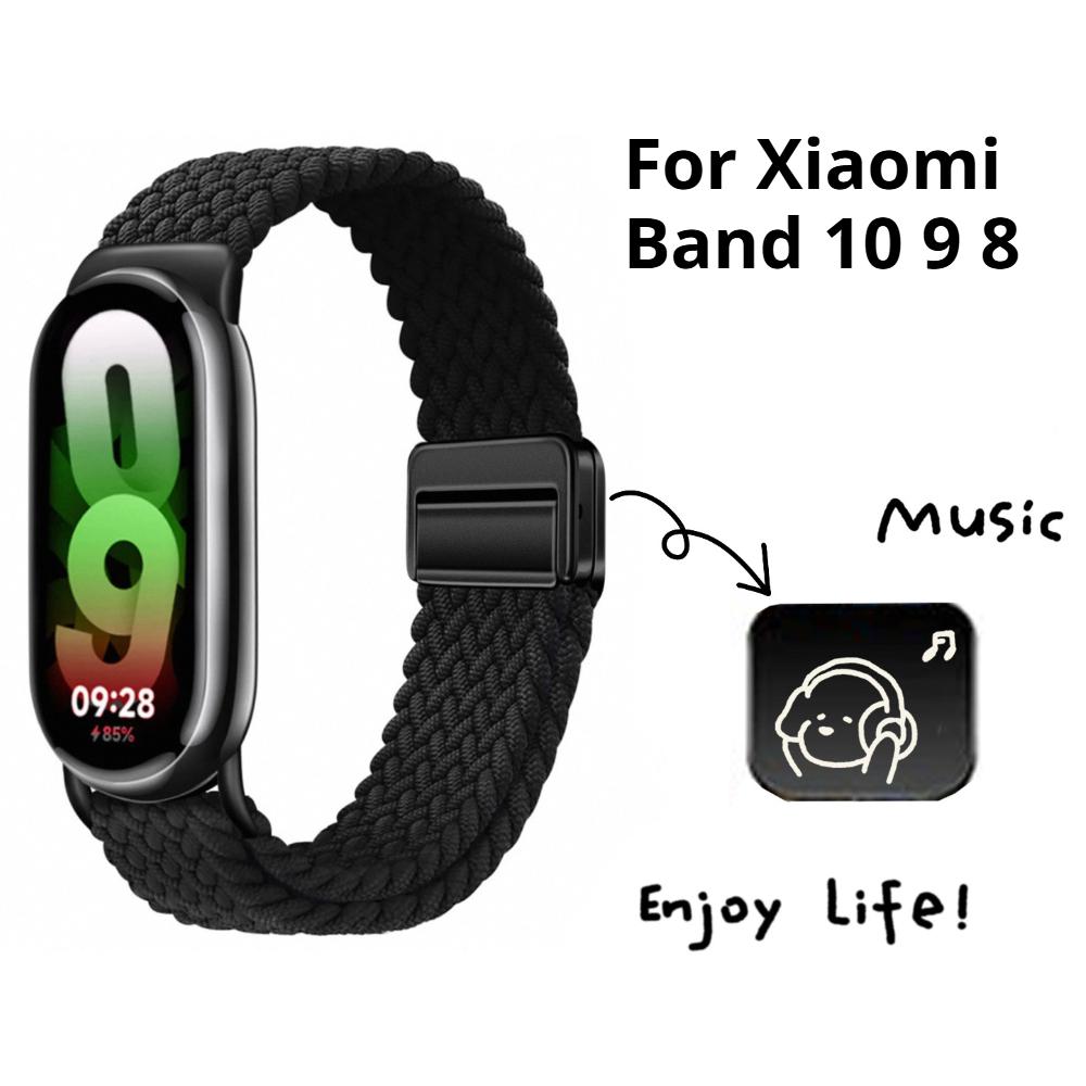 Ремешок из нейлона с петлей для Xiaomi Smart Band 10/9, регулируемая магнитная застежка, браслет Mi Band 9, плетеный ремешок для Mi Band 8, аксессуары