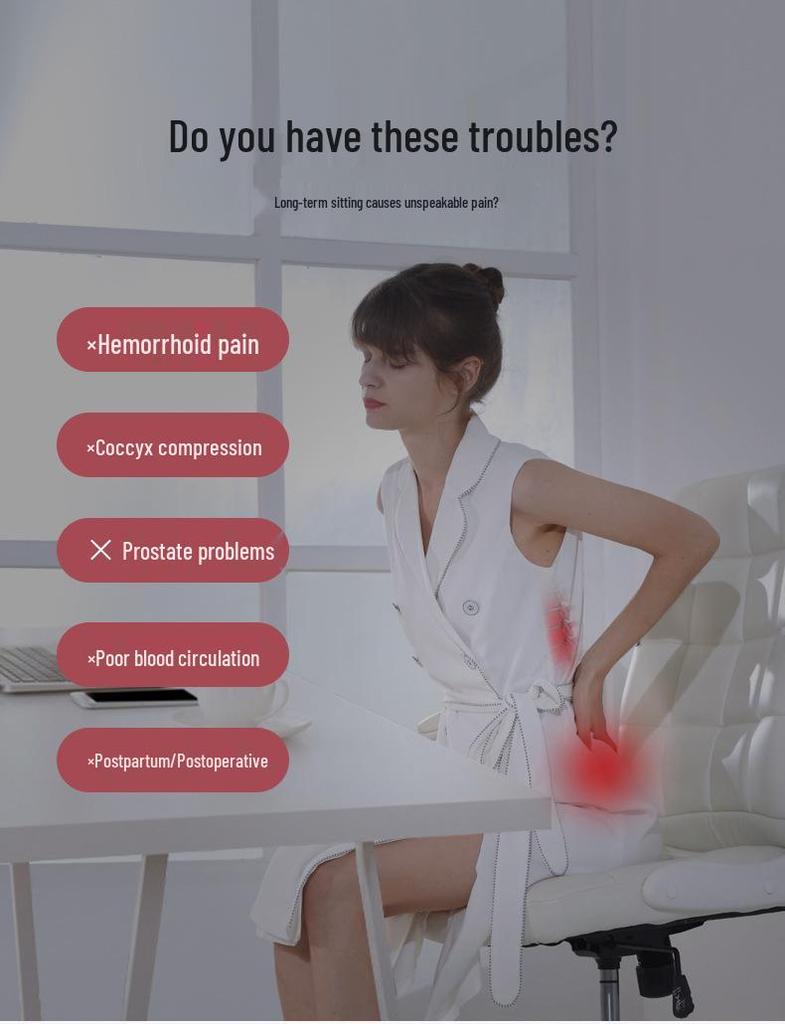 Толстая подушка от геморроя из пены с эффектом памяти | Дышащая подушка для снятия давления с копчика | Массажная поддержка для офисного кресла
