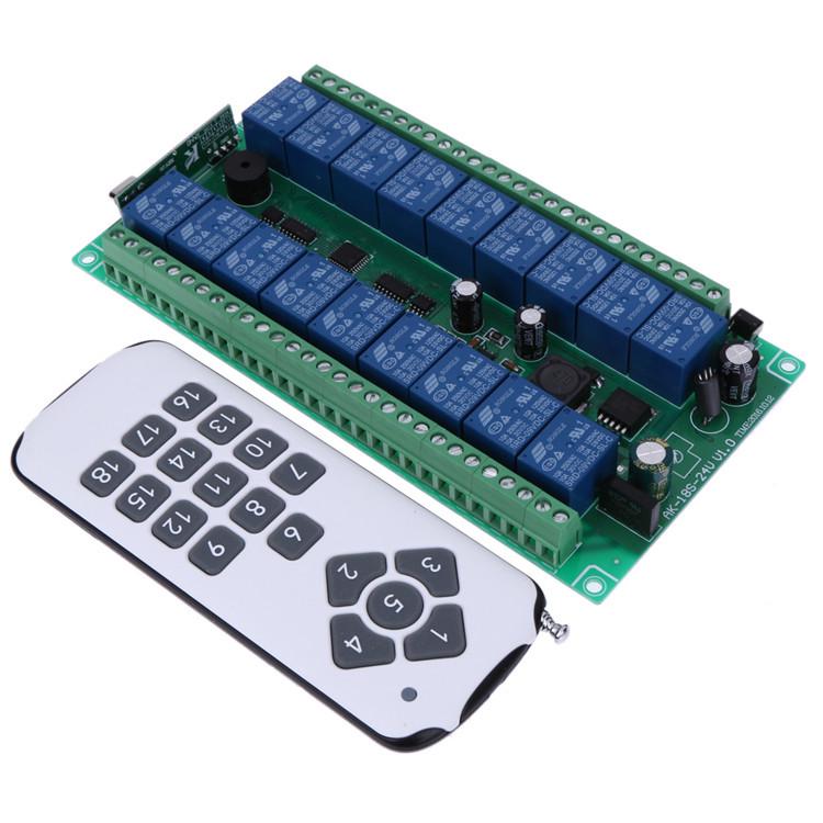 12V-24V 18-канальный переключатель с дистанционным управлением, кодом обучения и реле с самоблокировкой (Jog)