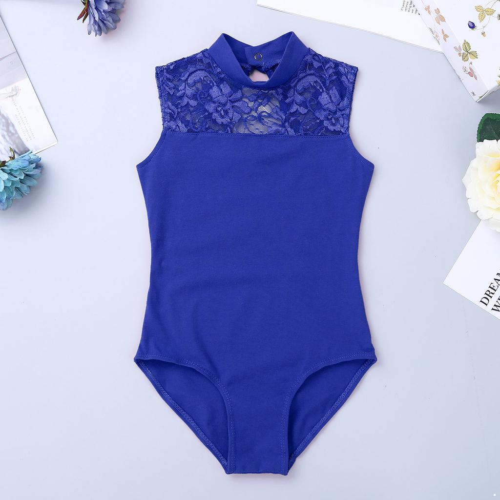 Детский комбинезон без рукавов с высоким воротом и кружевом на спине для балета, танца, гимнастики, купальник