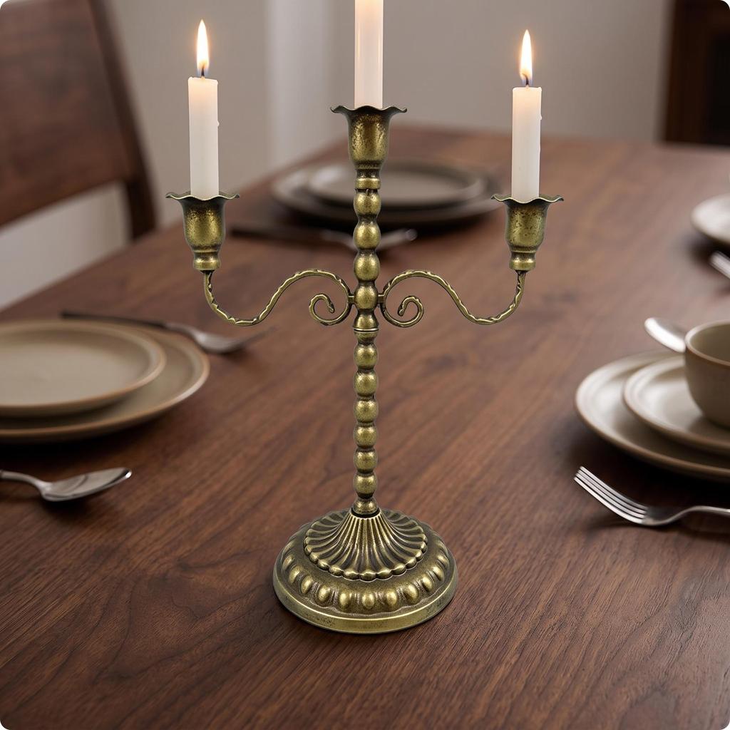 Candlestick Holder with Scrollwork Tabletop Taper Candle Metal Candelabra