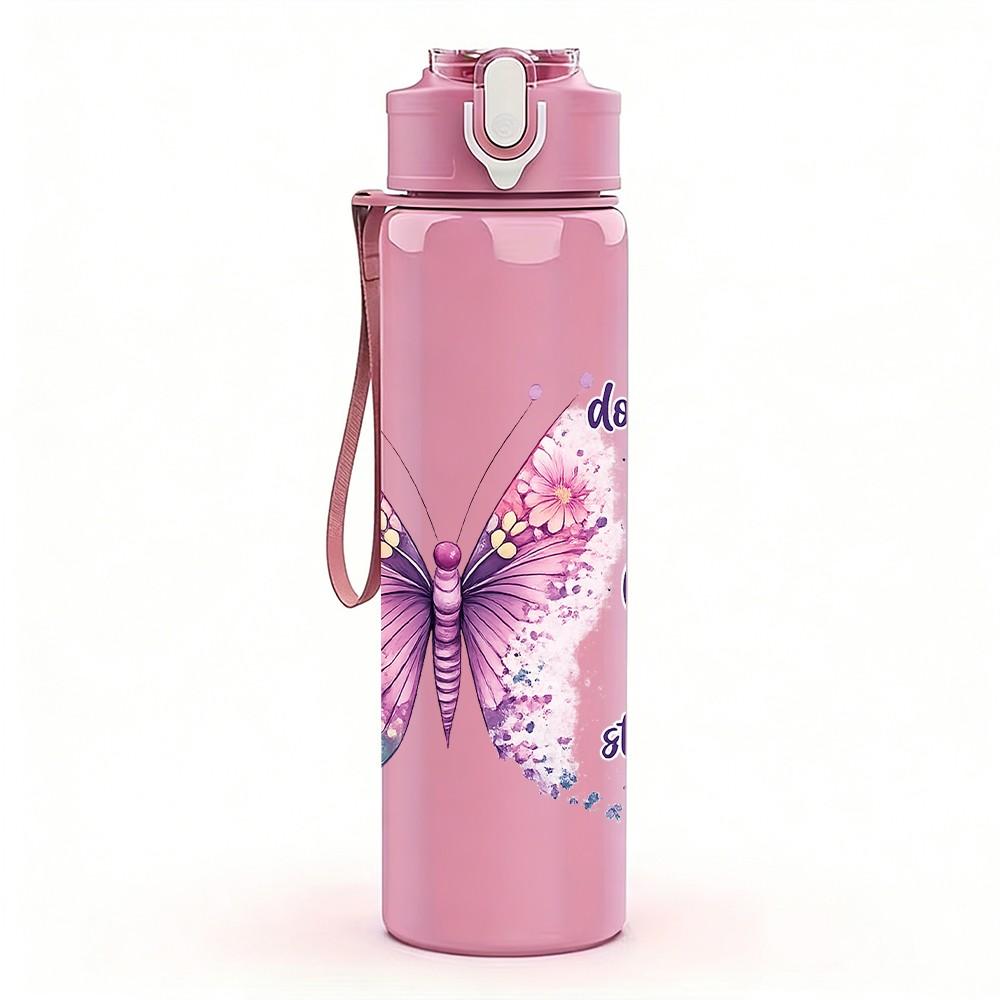 1PC Butterfly Christian Faith Quote Print 750ml Color Plastic Sports Water Bottle Leakproof Flip Straw Lid Suitable for Sports Office Home Use