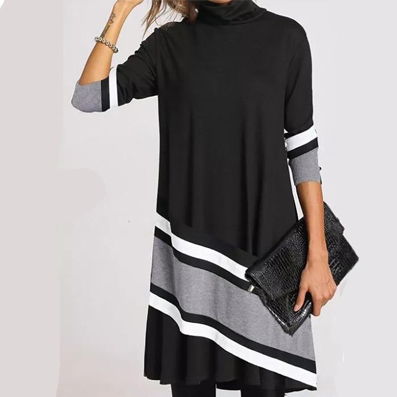 Зимняя водолазка, теплая винтажная женская одежда с принтом, элегантные лоскутные платья с длинными рукавами, женские повседневные свободные платья