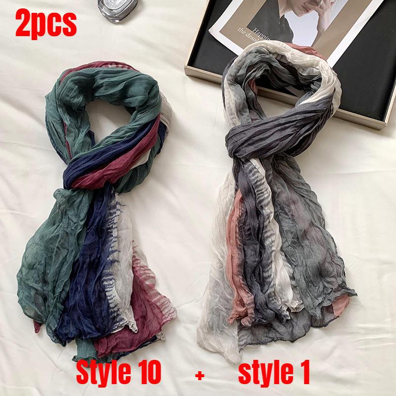 2Packs Women Hemp Shawl Wrap Long Head Neck Scarf,Linen Scarf Textur Scarf Hemp Shawl Windproof,warm,stylish Color-blocked Scarf