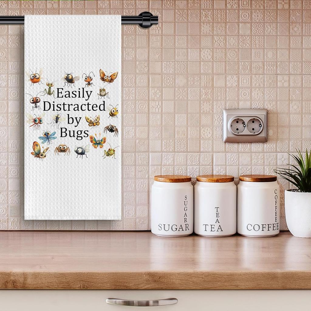 Funny Entomology Bug Kitchen Dish Towels,Gifts for Women Men Bug Lovers,ect Hand Tea Towels for Kitchen Bathroom Decor,16x24 Inches