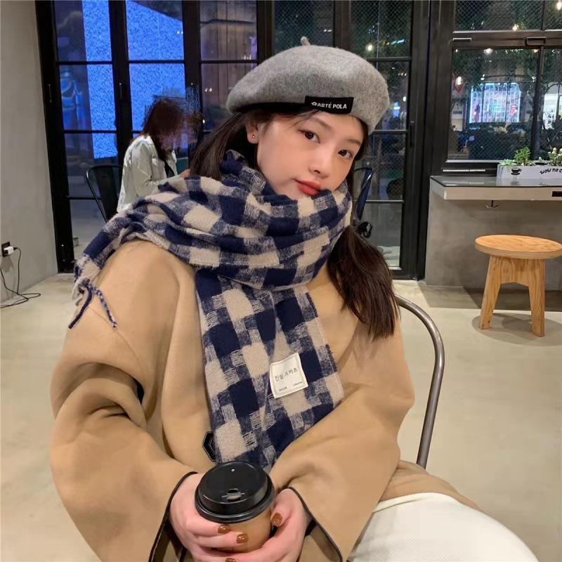 Scarf Women's Winter Christmas Imitation Cashmere Double Sided Red Plaid Scarf Scarf Shawl Thick Warm Green Student