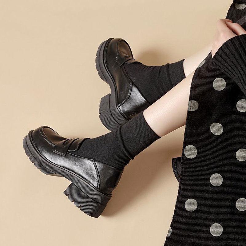 Мокасины на платформе женские одинарные туфли британские туфли-маффины увеличенные черные рабочие туфли маленькие кожаные туфли