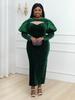 Green Velvet Dresses for Women Glitter Bodycon Tulle Patchwork Lantern Long Sleeves Formal Event Evening Outfits