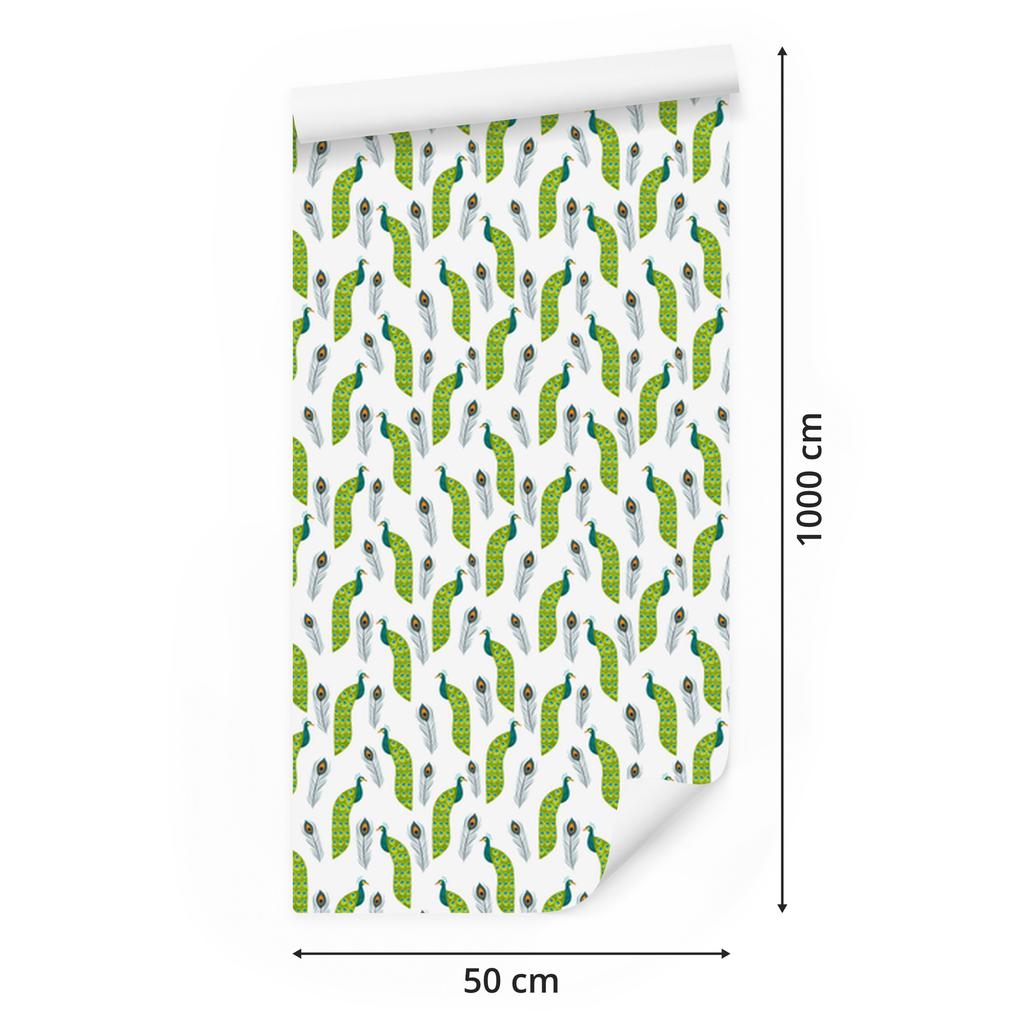 Peacock White and Lime Wallpaper for Living Room and Bedroom 50x1000