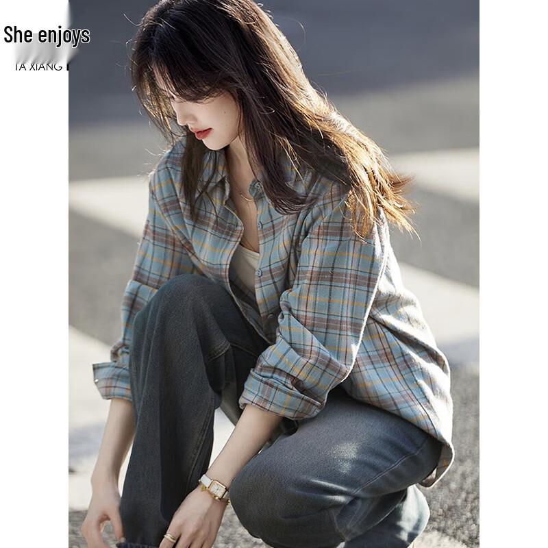 Women's Casual Plaid Long-Sleeve Shirt Jacket