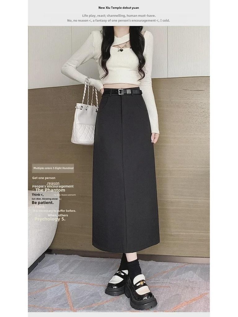 Маленькая серая юбка-трапеция для женщин - рабочая одежда, высокая талия, разрез на бедрах, осень/зима 2024 г.