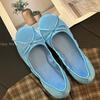 Paris Silk Bow Ballet Shoes Women's Round Head Light Mouth Flat Bottom One Pedal Soft Sole Silver Mary Jane Single Shoes