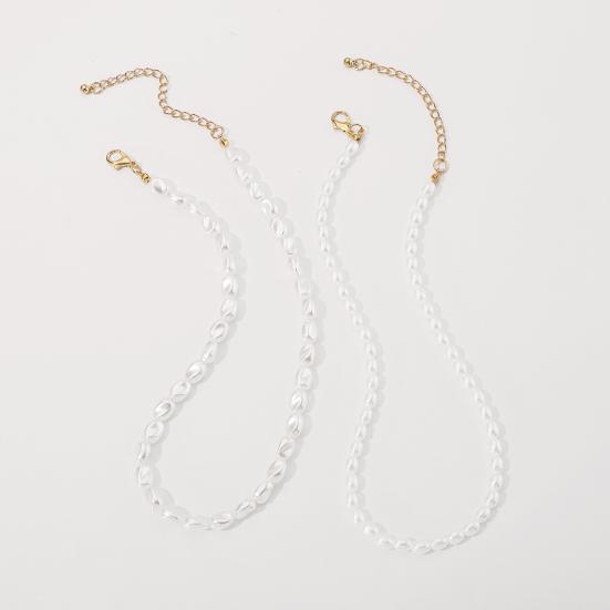 2 Pcs Women Stackable Double-layer Faux Pearl Smooth Lobster Clip Solid Color Neck Jewelry