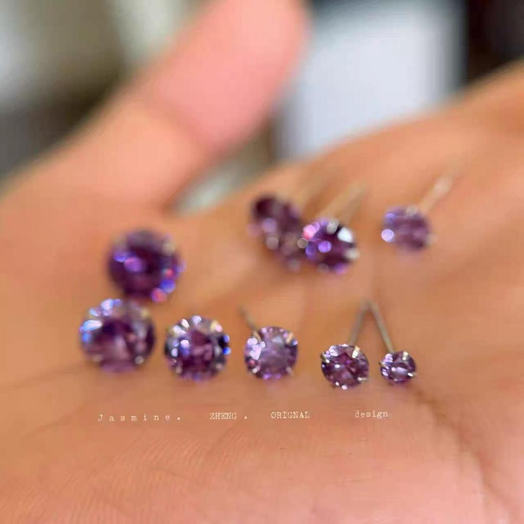 Серьги-гвоздики Beixi S999 из стерлингового серебра с цирконием - Супер блестящие, белые и фиолетовые, универсальные для хряща, удобные для сна