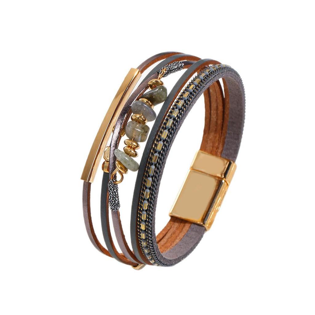 Богемский браслет из чипсов с цветовыми блоками и магнитной застежкой – ПУ кожа, трендовый нишевый дизайн