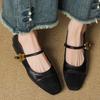 Fashion 2025 Thick Heel Mary Jane Single Shoes Women's New Spring French Mid Heel Evening Square Head Small Leather Shoes