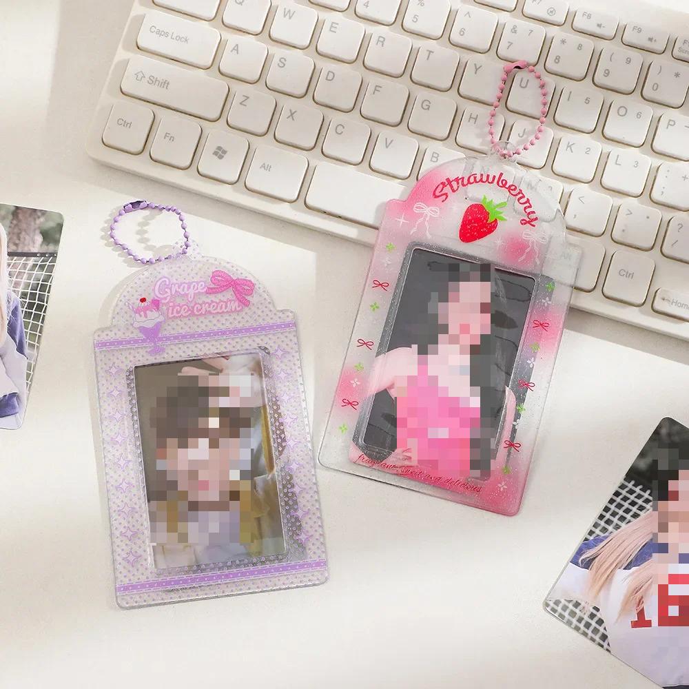 Clear Glitter Photos Card Holder 3inch Photocard Protector Photo Pocket Photo Frame Sweet Girl Keychain Clear Photo Sleeves