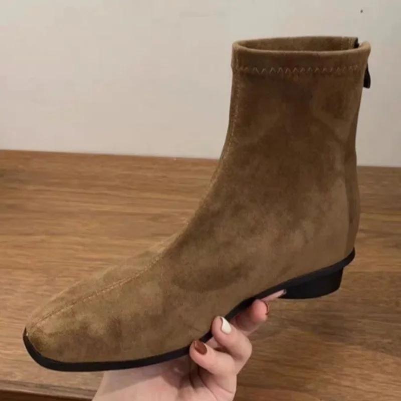 Леопардовые высокие каблуки ботильоны женские замшевые туфли с квадратным носком 2025 тренд челси короткие плюшевые теплые сексуальные массивные ботинки женские