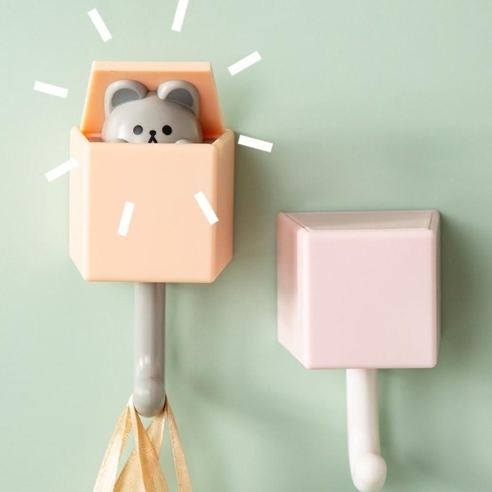 Punch Free Cute Cat Wall Hook Retractable Pop Up Wall Hanger For Keys Bags Towels
