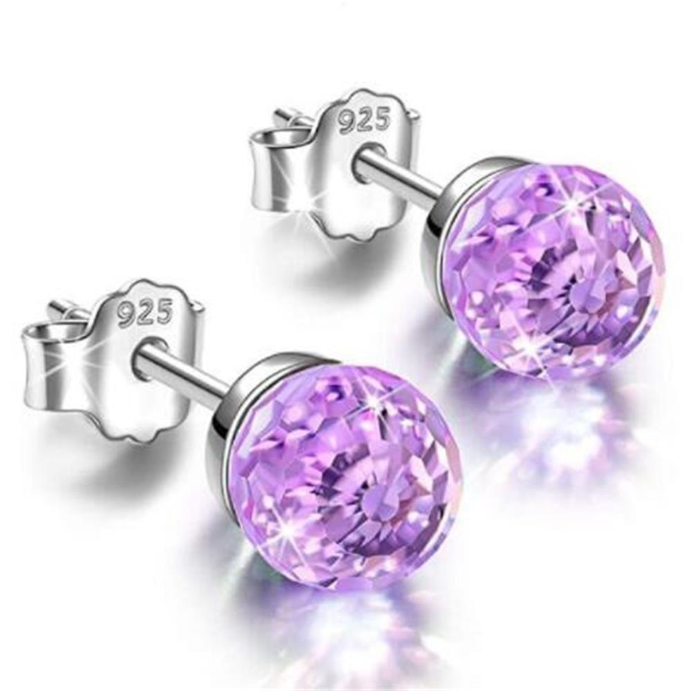 925 Silver Ear Stud Jewelry Gift Crystal Ball Earrings New Colorful Crystal Earrings