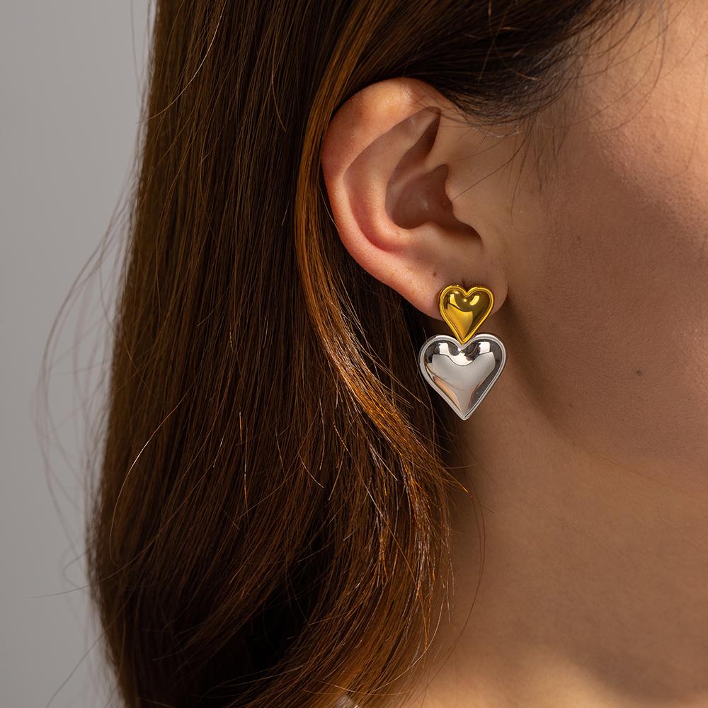 Двойные серьги в форме сердца из нержавеющей стали Love Drop Серьги для женщин