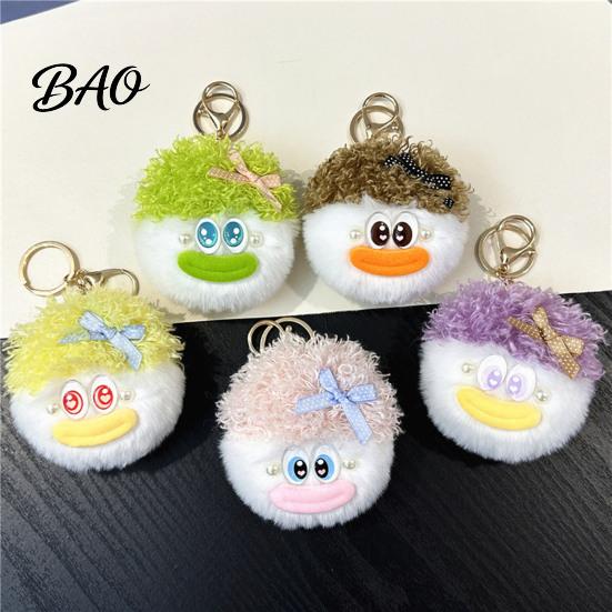Plush Bag Ornament Cartoon Curly Hair Head Keychain, Keychain with Metal Clasp, Key Accessory Backpacks Handbags Keys Decorative Pendant for Men Women