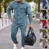 Men's Casual Two-Pocket Jacket with Cuffed Pants Set, Matching Tracksuit for Outdoor Wear