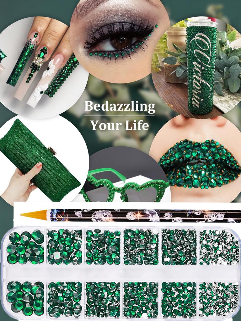 2pcs/Set Nail Art Rhinestones Kit 12Grids Flatback Crystal Clear AB Drills With Pen DIY Manicure Nail Art Decoration Accessories