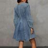 Women's Denim Dress Long Sleeve Bodycon Mini Jean Dress Casual Ruffle Hem Dress