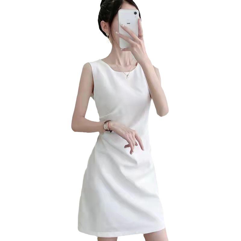 Женское летнее облегающее платье в стиле Хепберн, короткое платье Design Sense с круглым вырезом и без рукавов