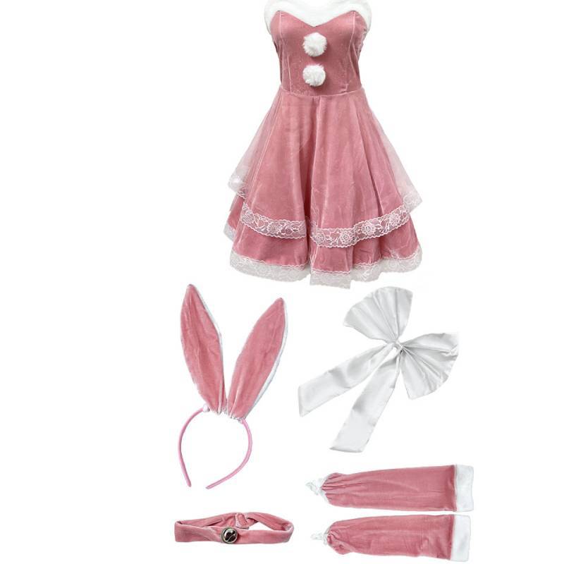 Christmas Dress With Lace And Plush Ball Decoration For Holiday Cosplay And Events