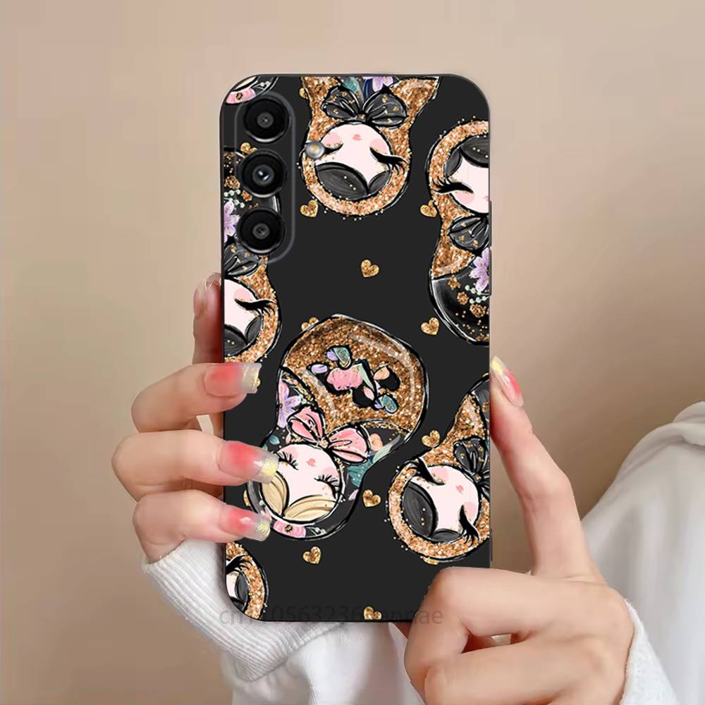 Cute Cool Russian Art Matryoshka Phone Case For Samsung S25,24,21,22,23,S30,Ultra,S20,Plus,Fe,Lite,Note,S10,S9,Black Soft Shell