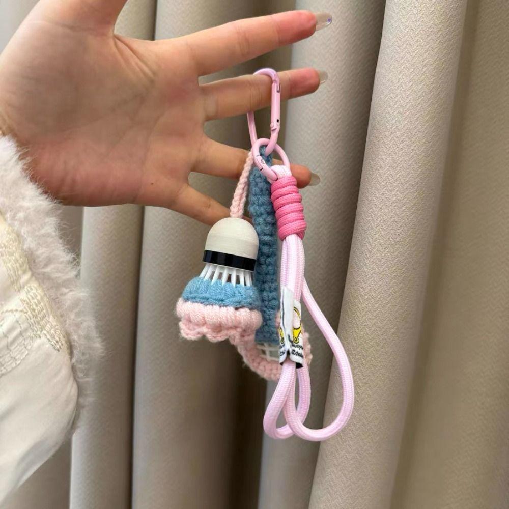 Cute Knitted Badminton Pendant Bright Color Car Keyring Crochet Badminton Keychain Key Decor
