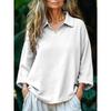 Осень Новая Женская Повседневная Свободная Модная Рубашка-Труба Дверная Однотонная с Лацканами