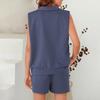 Женский комплект из двух частей, безрукавка, майка с V-образным вырезом и шорты на эластичной талии, спортивный костюм, летняя повседневная одежда для дома, спортивный костюм